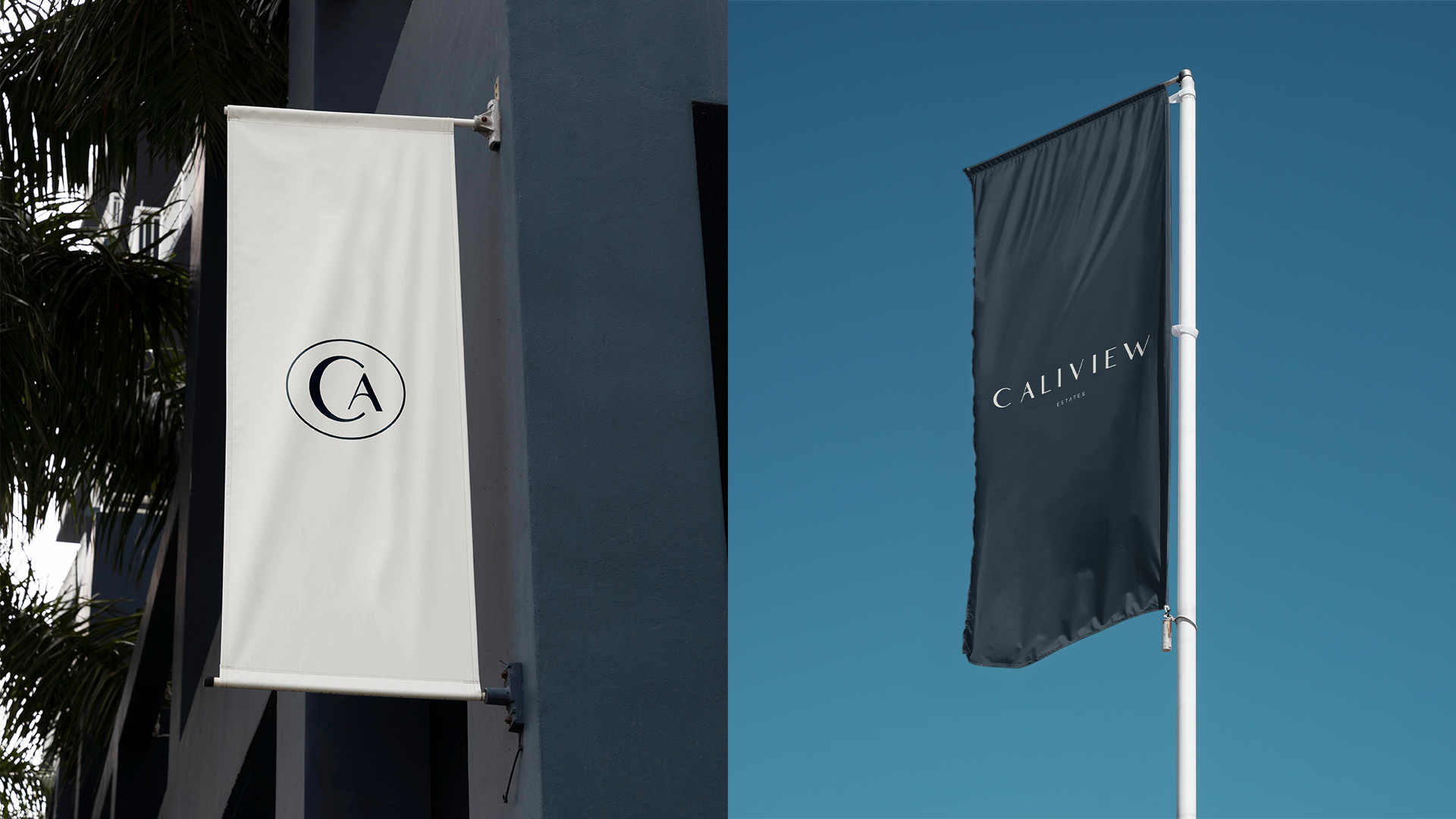Caliview Estates wordmark embossed on paper, luxury real estate branding by Mozart&co