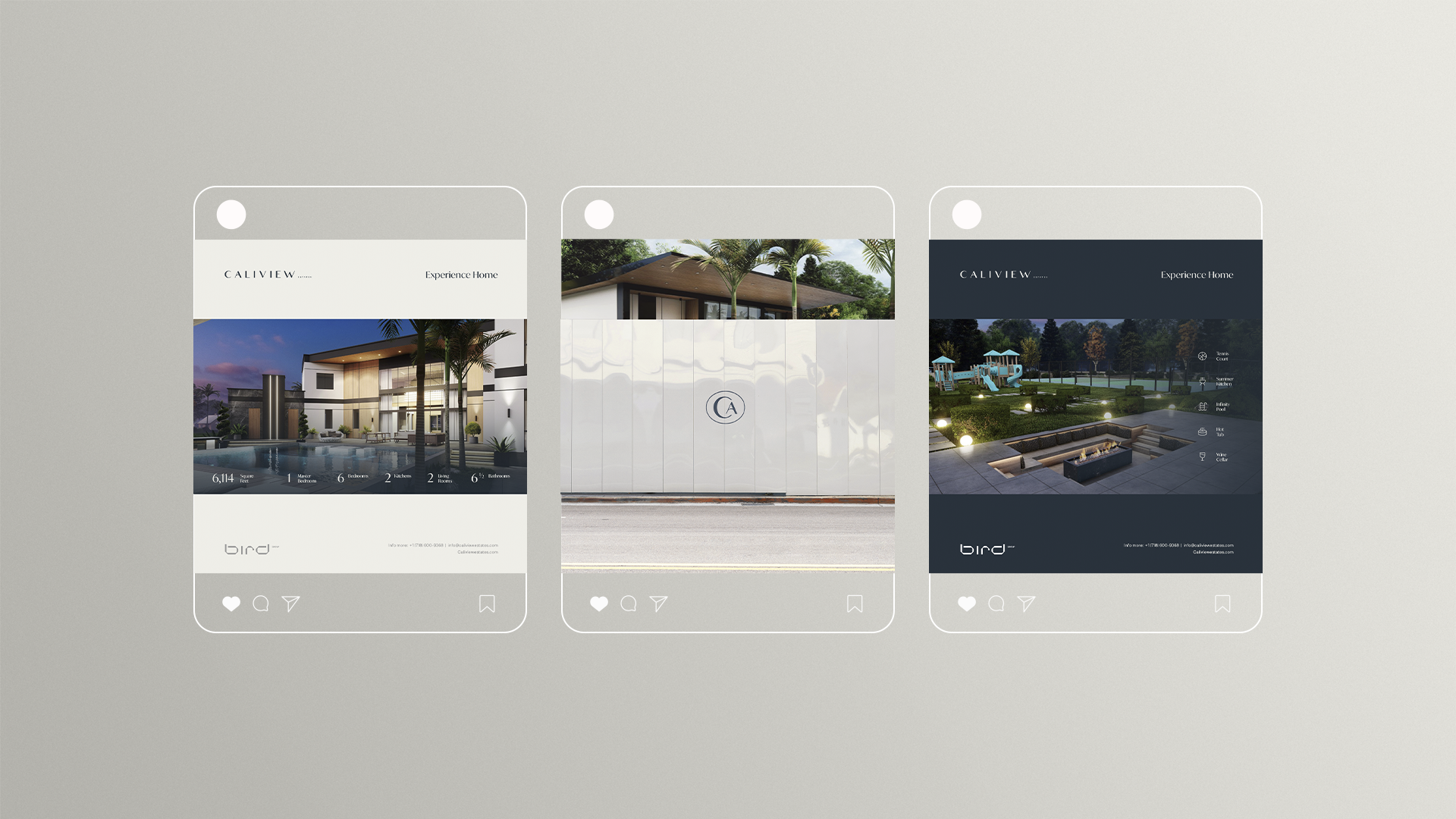Caliview Estates website hero with Experience Home headline on luxury property render