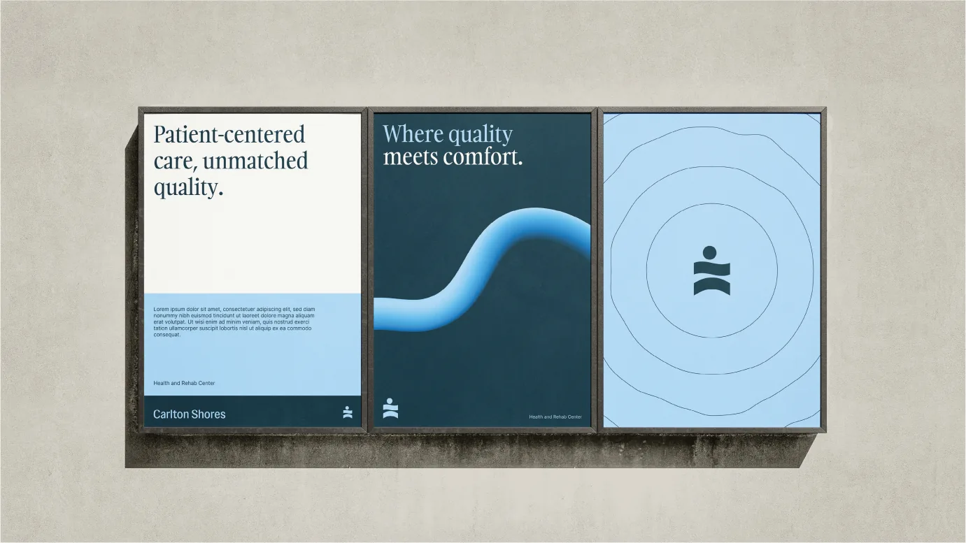 Two Carlton Shores posters side by side on a grey wall