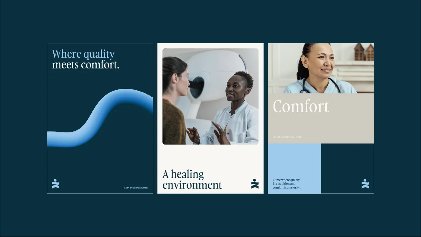 Carlton Shores three-up brand cards — comfort, healing, environment