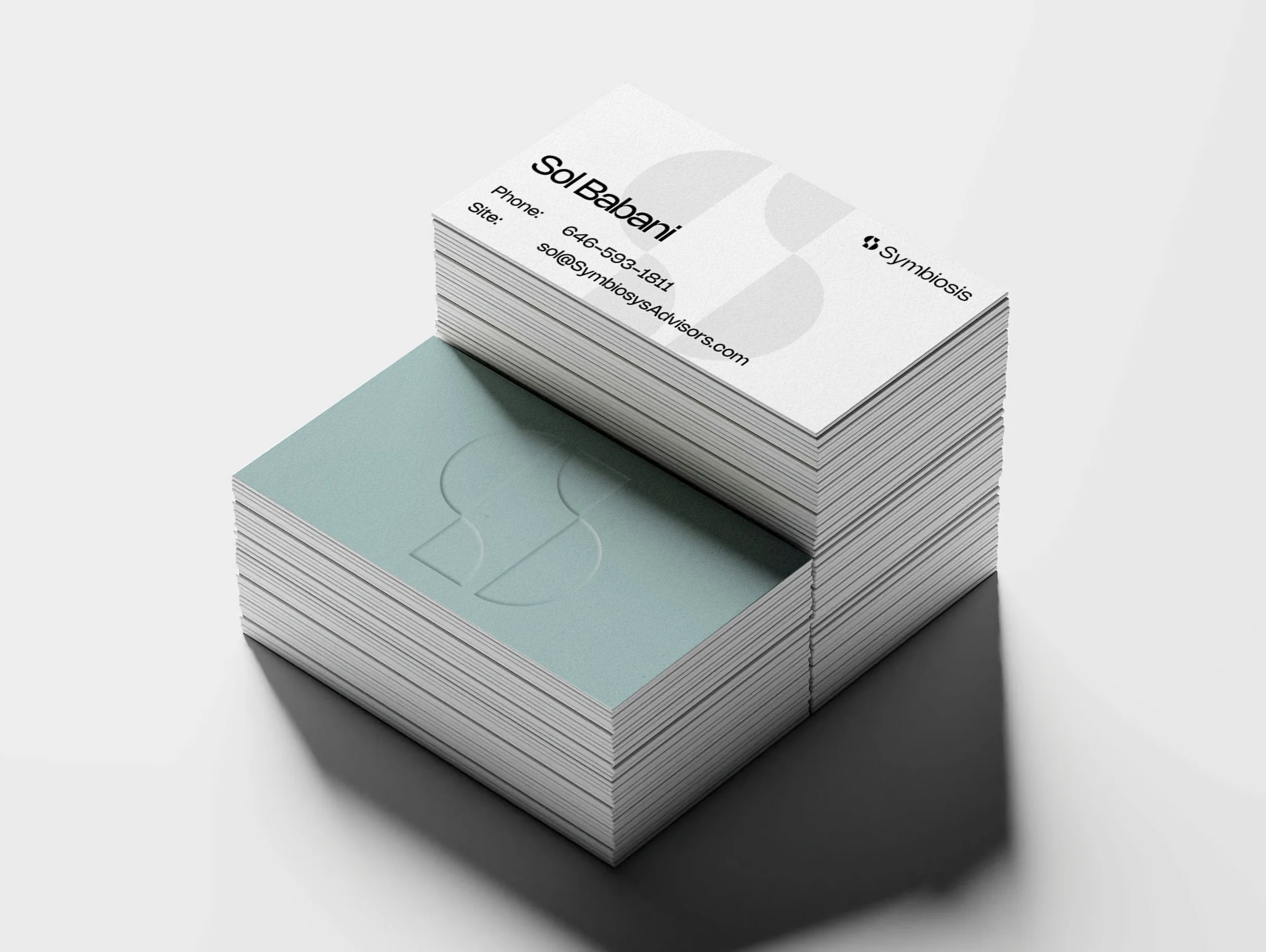 Symbiosis Advisors business cards stack — Sol Babani